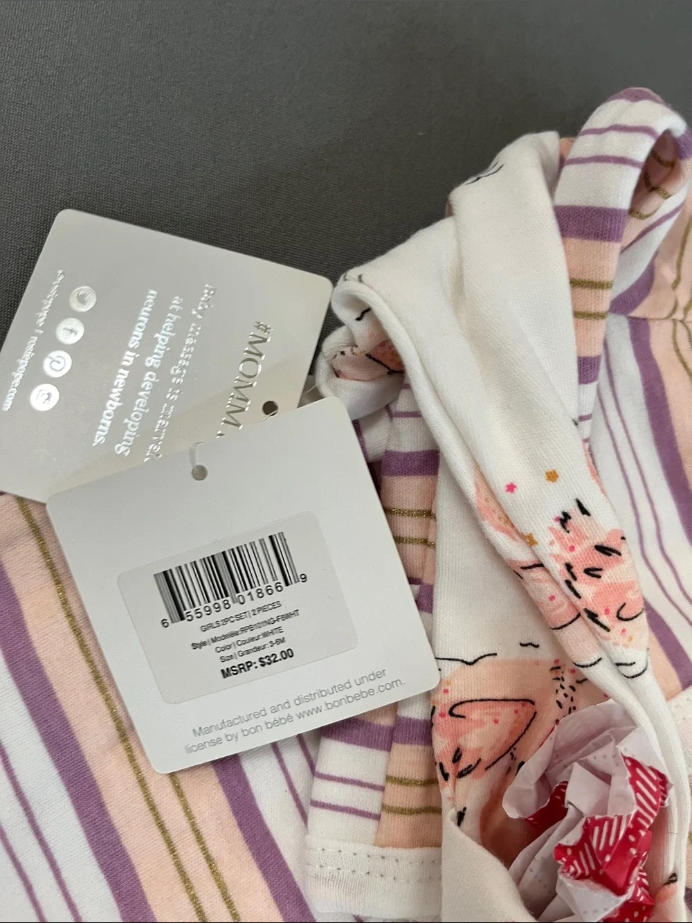 Rosie Pope Cream Footie with Pink Floral Print & Lavender Stripes
